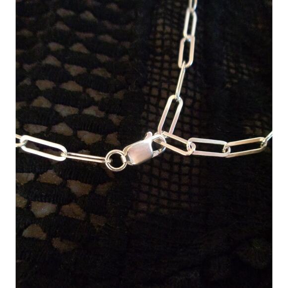 Silver Paperclip Chain for Men, 925 Sterling Silver Paperclip Flat Link Chain - Picture 7 of 7